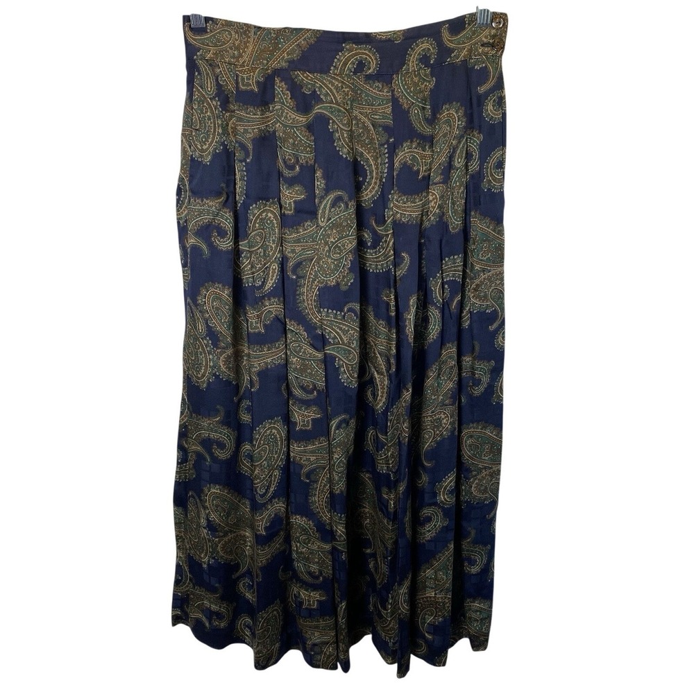Vintage Herman Geist Pleated Paisley Maxi Skirt Size 10 Rayon Party Bohemian
